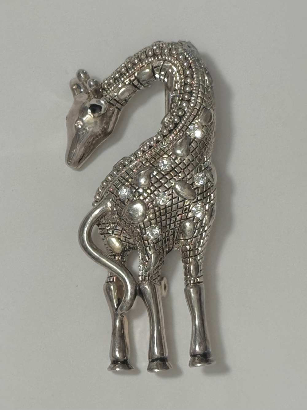 Vintage Premier Designs Giraffe Brooch Rhinestone Safari Animal Pin Silver Tone
